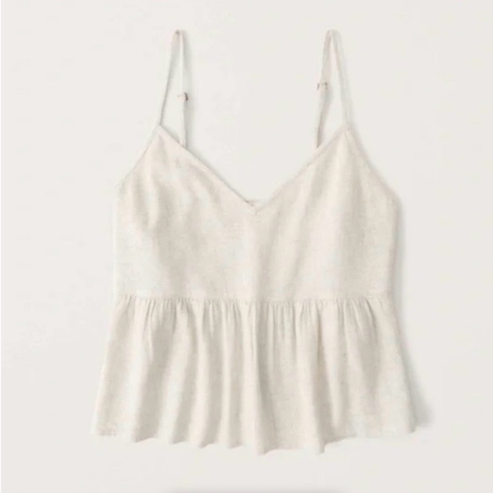 Abercrombie & Fitch Linen Blend V-Neck Cami Cropped Tank Top